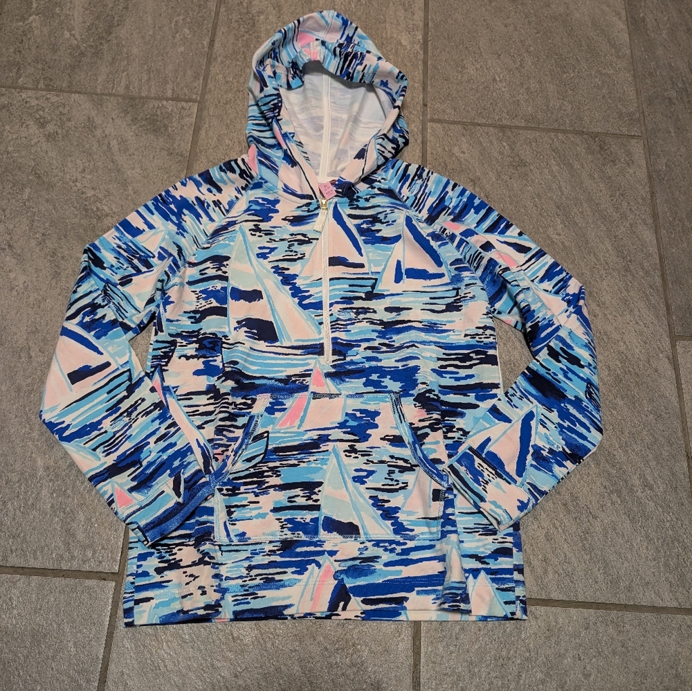 Girls (Kids) Lily Pulitzer Blue and Pink Sailboat Print Popover Hoodie